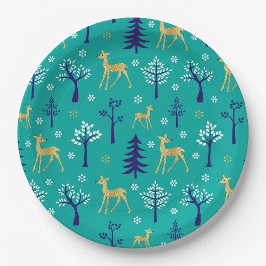 Boho Trees Gold Deers Modern Papieren Bordje (Voorkant)