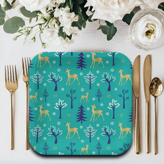 Boho Trees Gold Deers Modern Papieren Bordje