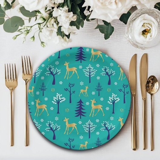 Boho Trees Gold Deers Modern Papieren Bordje