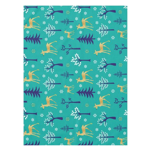 Boho Trees Gold Deers Modern Tafelkleed (Voorkant)