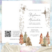 Boho Trees Sterren QR Code Kerstmis Bruiloft Kaart