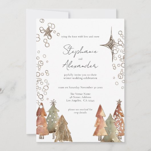 Boho Trees Sterren QR Code Kerstmis Bruiloft Kaart (Voorkant)