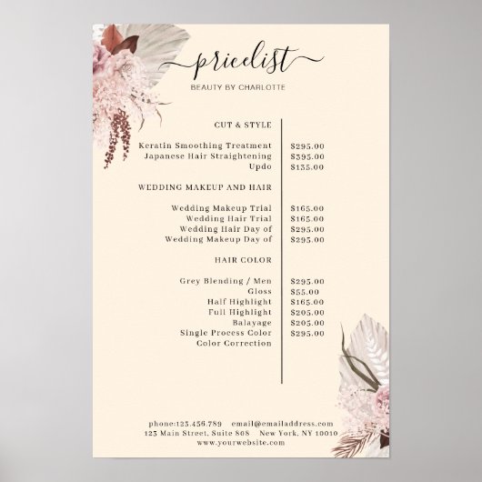 Boho Trendy Beige Pricelist Poster (Voorkant)