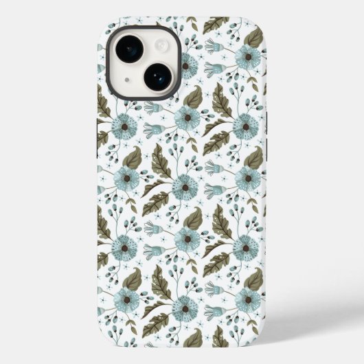 Boho Trendy Blauw Groen Bloemen Case-Mate iPhone Case (Achterkant)