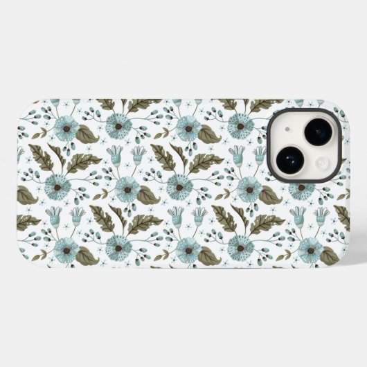 Boho Trendy Blauw Groen Bloemen Case-Mate iPhone Case (Achterkant (horizontaal))