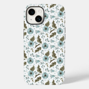 Boho trendy blauwgroene bloem Case-Mate iPhone 14 hoesje