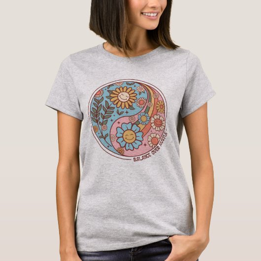 Boho Trendy Bloemen Yin Yang Balans Over Hustle T-shirt (Voorkant)