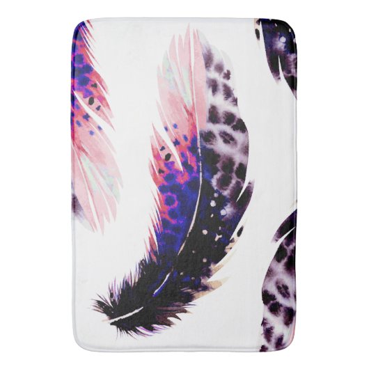 Boho Trendy Pink Waterverf Feathers Badmat (Voorkant Verticaal)
