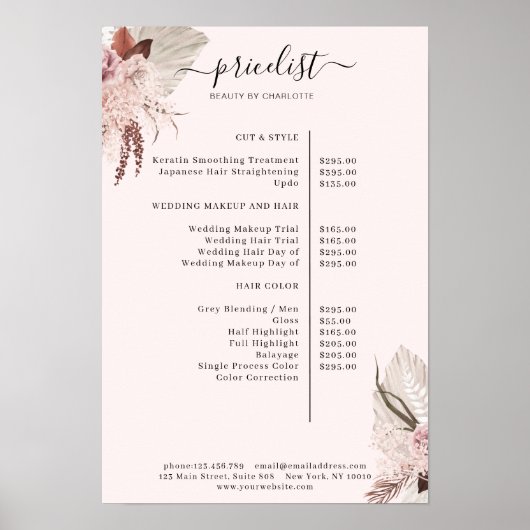Boho Trendy Pricelist Poster (Voorkant)