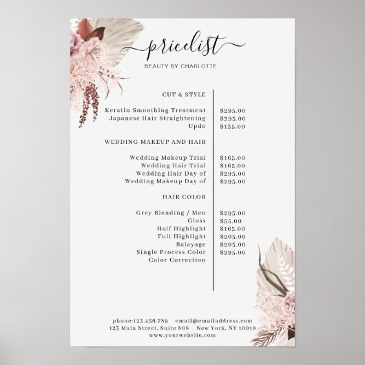 Boho Trendy Pricelist Poster (Voorkant)