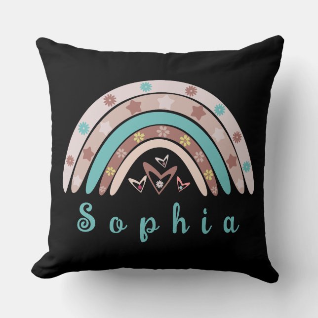 Boho Trendy Rainbow met persoonlijke naam Kussen (Voorkant)