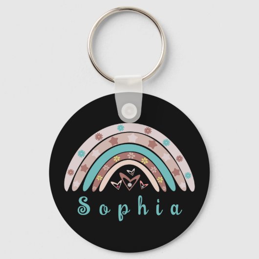 Boho Trendy Rainbow met persoonlijke naam Sleutelhanger (Voorkant)