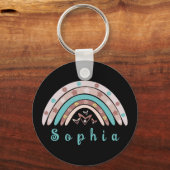 Boho Trendy Rainbow met persoonlijke naam Sleutelhanger (Voorkant)