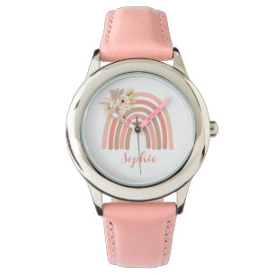 Boho Trendy Regenboog Roze Gedroogde Bloemen Horloge