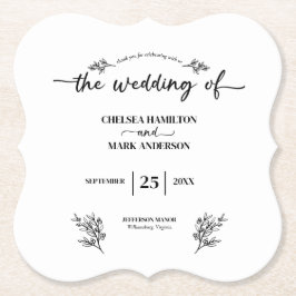 Boho Trendy Script bruiloft Kartonnen Onderzetters