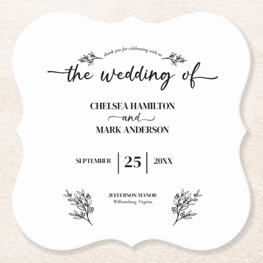 Boho Trendy Script bruiloft Kartonnen Onderzetters (Voorkant)