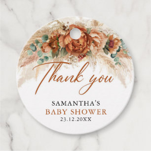 Boho trendy terracotta koperen florale baby shower bedankjes labels