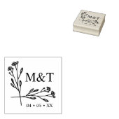 Boho Trendy Wildflower Initialen Wedding Monogram Rubberstempel (Gestempeld)