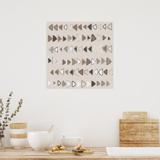 Boho Triangles Brown Taupe Ivory Poster (Keuken)