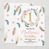 Boho Tribal 1e verjaardag Uitnodiging voor een mei (Voorkant / Achterkant)