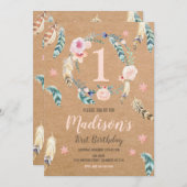Boho Tribal 1e verjaardag Uitnodiging voor een mei (Voorkant / Achterkant)