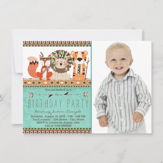 Boho Tribal Animal Birthday Party Kaart (Voorkant)