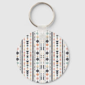 Boho Tribal Aztec Vertical Stripes Cream Rust Blue Sleutelhanger (Voorkant)