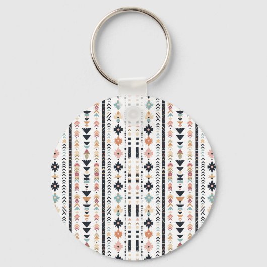 Boho Tribal Aztec Verticale Strepen Crème Roest Bl Sleutelhanger (Voorkant)
