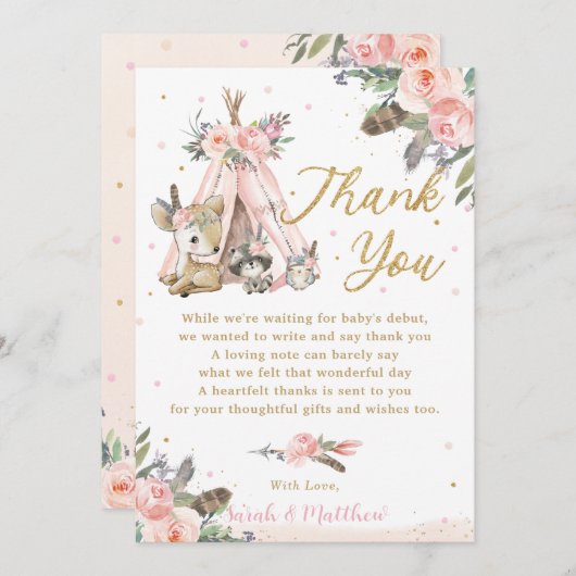 Boho Tribal Baby shower Birthday Bedankkaart (Voorkant / Achterkant)