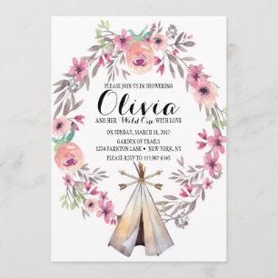 Boho Tribal Baby shower Invitation Floral Teepee Kaart