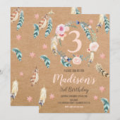 Boho Tribal Birthday Uitnodiging voor een meisje O (Voorkant / Achterkant)