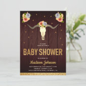Boho Tribal Bloemen Koe Schedel Baby shower Kaart (Staand voorkant)