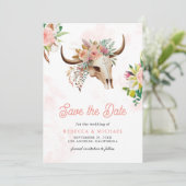 Boho Tribal Bloemen Koe Schedel Huwelijk Save The Date (Staand voorkant)