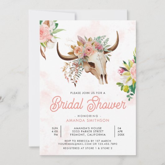 Boho Tribal Bloemen Koe Schedel Vrijgezellenfeest Kaart (Voorkant)