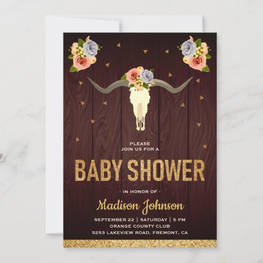 Boho Tribal Bloemenschedel Baby Shower Kaart (Voorkant)