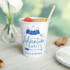 Boho Tribal Blue "Adventure Awaits" Baby shower Papieren Bekers