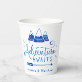 Boho Tribal Blue "Adventure Awaits" Baby shower Papieren Bekers (Voorkant)