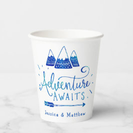 Boho Tribal Blue "Adventure Awaits" Baby shower Papieren Bekers