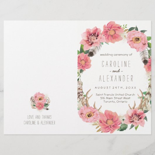 Boho Tribal Bohemian Feather Wedding Programs (Voorkant)