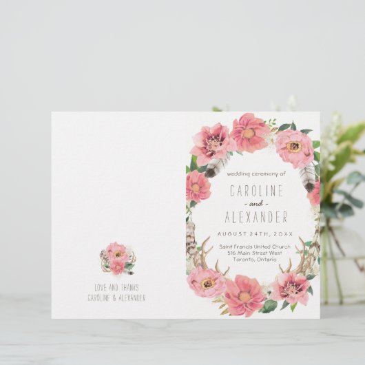 Boho Tribal Bohemian Feather Wedding Programs (Staand voorkant)