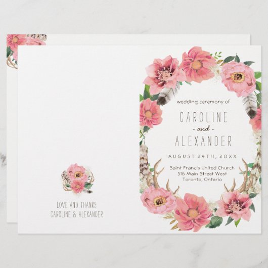 Boho Tribal Bohemian Feather Wedding Programs (Voorkant / Achterkant)