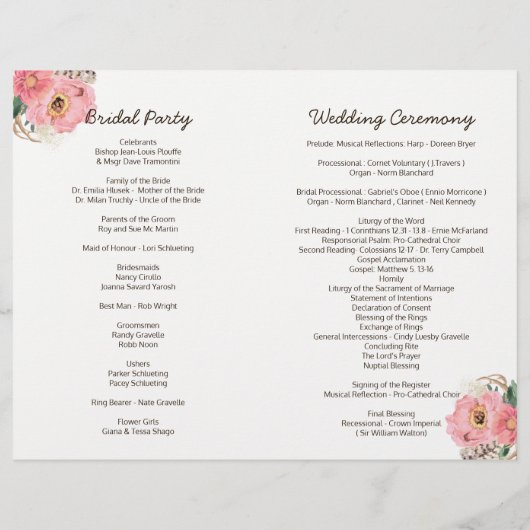 Boho Tribal Bohemian Feather Wedding Programs (Achterkant)