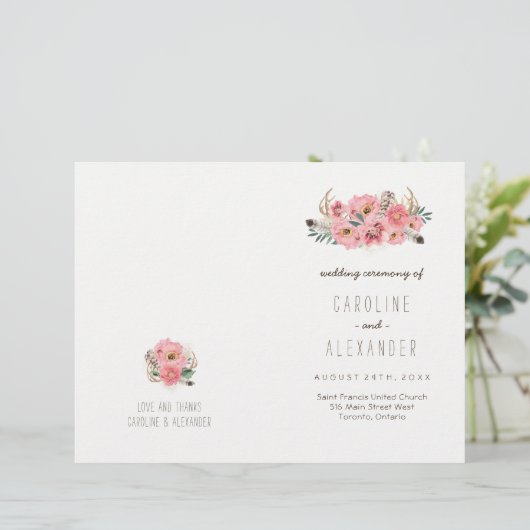 Boho Tribal Bohemian Feather Wedding Programs (Staand voorkant)