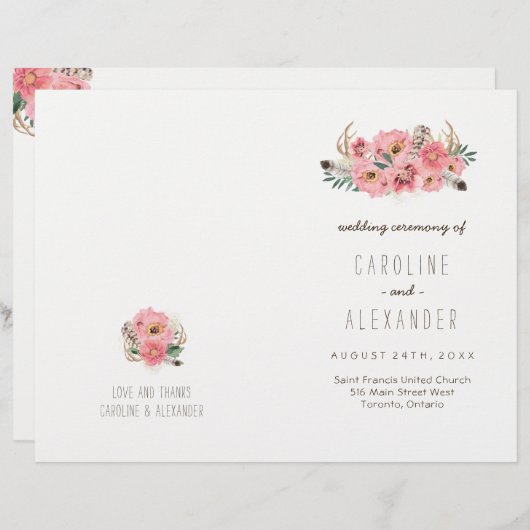 Boho Tribal Bohemian Feather Wedding Programs (Voorkant / Achterkant)