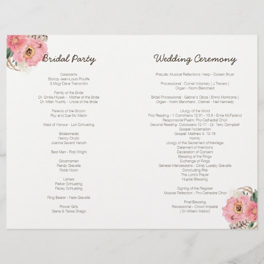 Boho Tribal Bohemian Feather Wedding Programs (Achterkant)