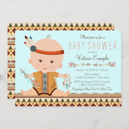 Boho Tribal Boy Baby shower Kaart (Voorkant / Achterkant)