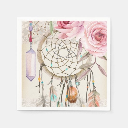 Boho Tribal Chic DreamCatcher & Rozen Papier serve Servetten (Voorkant)