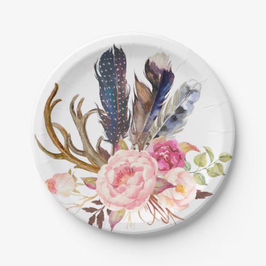 Boho Tribal Chic Feathers and Rozen Paper Bord (Voorkant)
