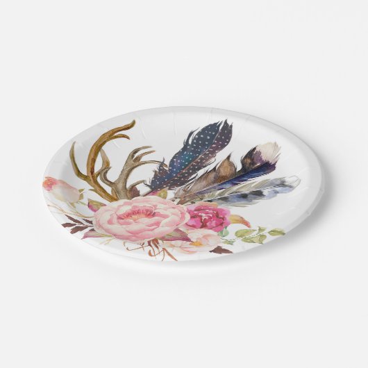 Boho Tribal Chic Feathers and Rozen Paper Bord (Gekanteld)