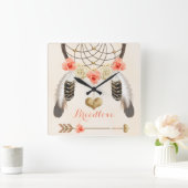 Boho Tribal Clock met Dreamweaver catcher en Feath Vierkante Klok (Huis)